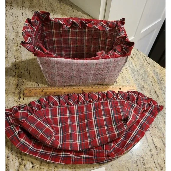 Set of 3 Longaberger Basket Liner Red Green Plaid & Plastic Liner - Picture 4 of 6
